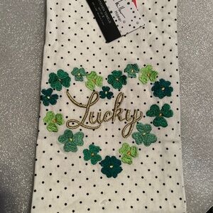 Nicole Miller St Patrick’s Day White Dot Towel with Embroidered Floral Clovers